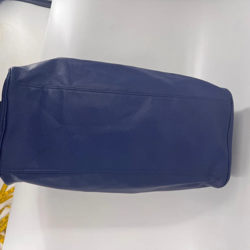 Mercedes Benz Parfums Navy Blue Pebbled Faux Leather Duffle Travel Bag Stripe